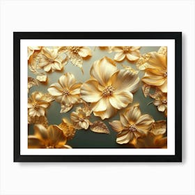 Golden Floral Abstract Vintage Flower Design Art Print