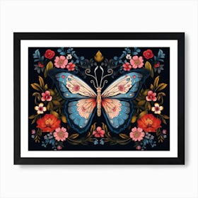 Butterfly And Floral Illustration Art Print