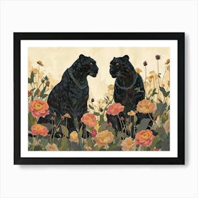 Floral Animal Illustration Black Panther 1 Art Print