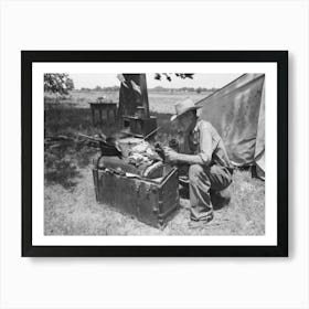 Veteran Migrant Agricultural Worker Examining Contents Of His Trunk, Camped On Arkansas River In Wagoner County Art Print