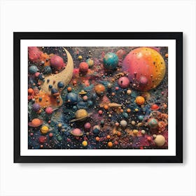 Analog Fusion: A Tapestry of Mixed Media Masterpieces Planets And Stars Art Print