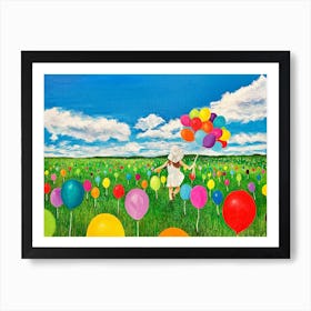 The Balloon Picker Girl In A Field Of Balloons Art Print