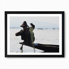 Man Fishing In Myanmar Art Print