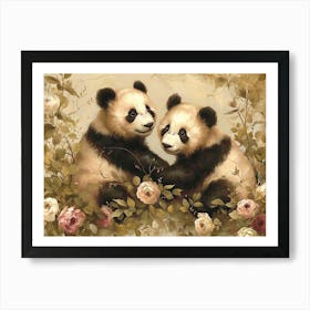 Floral Animal Illustration Panda 4 Art Print