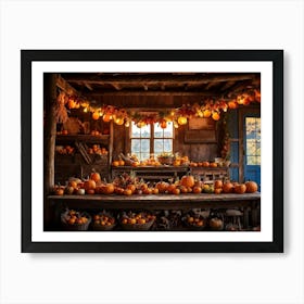 A Traditional Rural Barn Decked Out For An October Thanksgiving Festival Nostalgic Wooden Beams Glo 1 Art Print