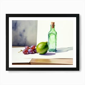 Lime and Grape near a bottle watercolor painting 23 Art Print