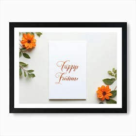 An Autumnal Thanksgiving Holiday Greeting Card In A Handwritten Calligraphy Design Vectorial Print (2) Art Print