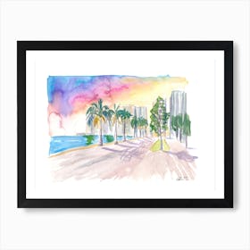 Miami Florida Bayfront Park Sunset Walk Art Print
