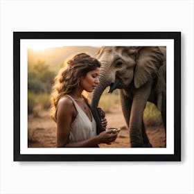 Portrait Of A Woman With An Elephant 1 Art Print