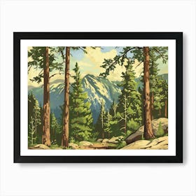 Retro Wooded Pines 2 Art Print