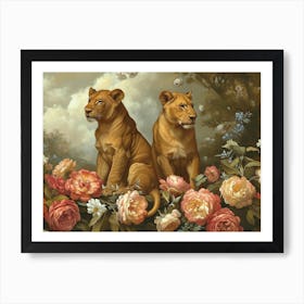 Floral Animal Illustration Lion 4 Art Print