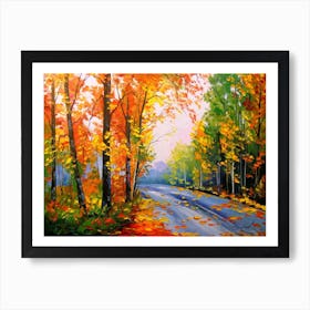 Autumn road in the forest Art Print