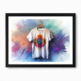 White T Shirt With A Cosmic Nebula Design Art Print