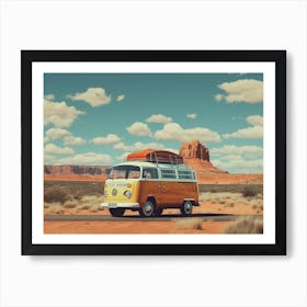 Vintage VW bus on the road travelling 5 Art Print