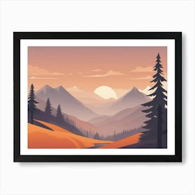 Misty mountains horizontal background in orange tone 14 Art Print