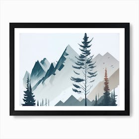 Mountain And Forest In Minimalist Watercolor Horizontal Composition 212 Art Print