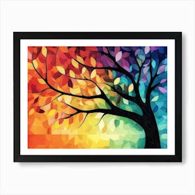 Vibrant 3d Tree Abstraction Colorful Leaves on Hanging Branches Poster