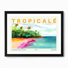 Colorful Tropical Beach And Palm Trees Typography Art Print