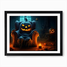 Jack-o'-lantern sitting in an armchair Art Print