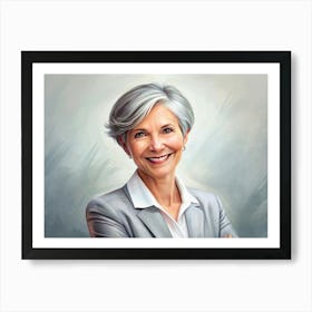 Portrait Of A Smiling Woman With Grey Hair Art Print