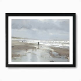 Vintage Painting 'Fishing On The Beach' Art Print