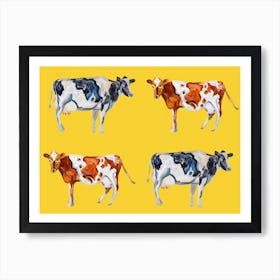 Cow Art On Yellow Art Print