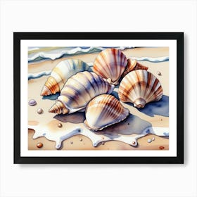 Seashells on the beach, watercolor painting 4 Art Print