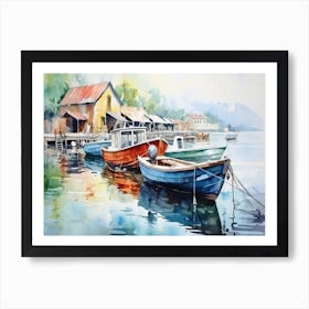 Watercolor Of Fishing Boats Art Print