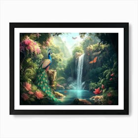 Beautiful Nature Scenery Travel Lovely Place Background With Tropical Leaves, Flowers, Forest Trees, Park Art Print