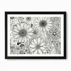 Black And White Flowers 3 Art Print