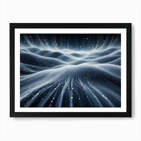 Abstract Background Of Glowing, White, Wave Like Lines, Resembling A Futuristic Landscape Or A Digital Network Art Print