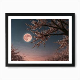 Full Moon Over Cherry Blossoms Art Print