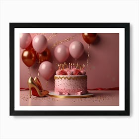 Birthday Cake With Balloons 1 Art Print