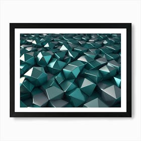 Abstract Background Of Teal Metallic Pyramids With Reflective Surfaces, Creating A Sense Of Depth And Texture Art Print