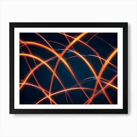 Abstract Background Of Glowing Orange Lines Against A Dark Blue Background Art Print