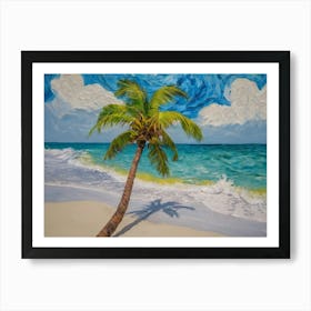 A Painting Of Palm Tree On The Beach Art Print