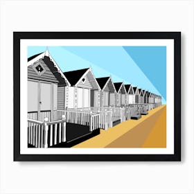 Beach Huts Black and White Mersea Island Essex Art Print