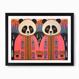 Panda 2 Folk Style Animal Illustration Art Print