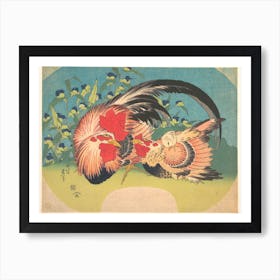 Rooster, Hen And Chicken With Spiderwort (1830–3183), Katsushika Hokusai Art Print