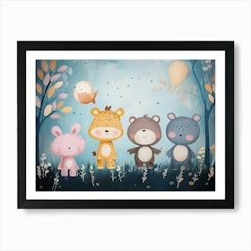 Kids Art With Animals And Pastel Colors Art Print