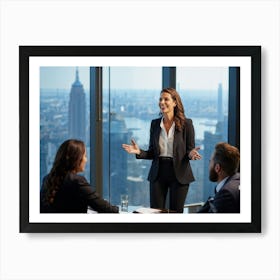 Businesswoman In Mid Presentation Audience Engaged In Active Listening Around Her Vibrant Smiles A (1) 2 Art Print