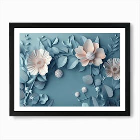 3d With Simple Floral Painting Light Blue 4 Art Print