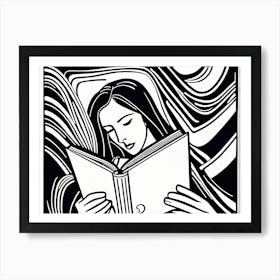 Just a girl who loves to read, Lion cut inspired Black and white Stylized portrait of a Woman reading a book, reading art, book worm, Reading girl, 195 Art Print