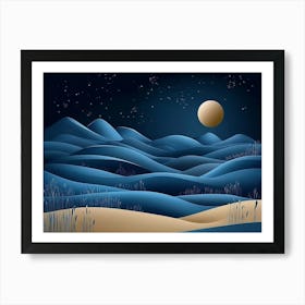 Abstract Sand Dunes Landscape With Moon At Night 5 Poster