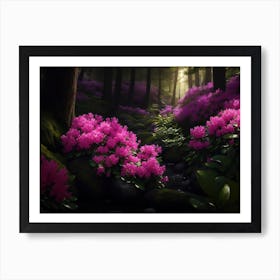 Rhododendron Flowers Amidst The Deep Forest Art Print