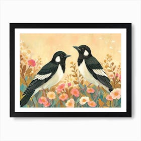 Floral Animal Illustration Magpie 1 Art Print