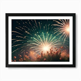 An Image Of A Vibrant Display Of Fireworks Exploding In The Night Sky Art Print