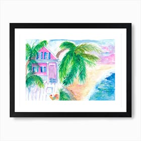 Key West House Beach And Rooster Art Print