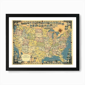 America the Wonderland : Vintage Pictorial Map of the United States 1941 Art Print