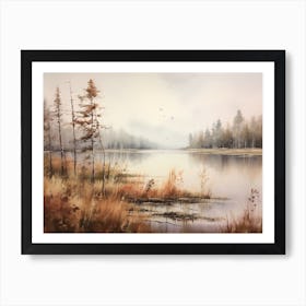 A Painting Of A Lake In Autumn 31 Art Print